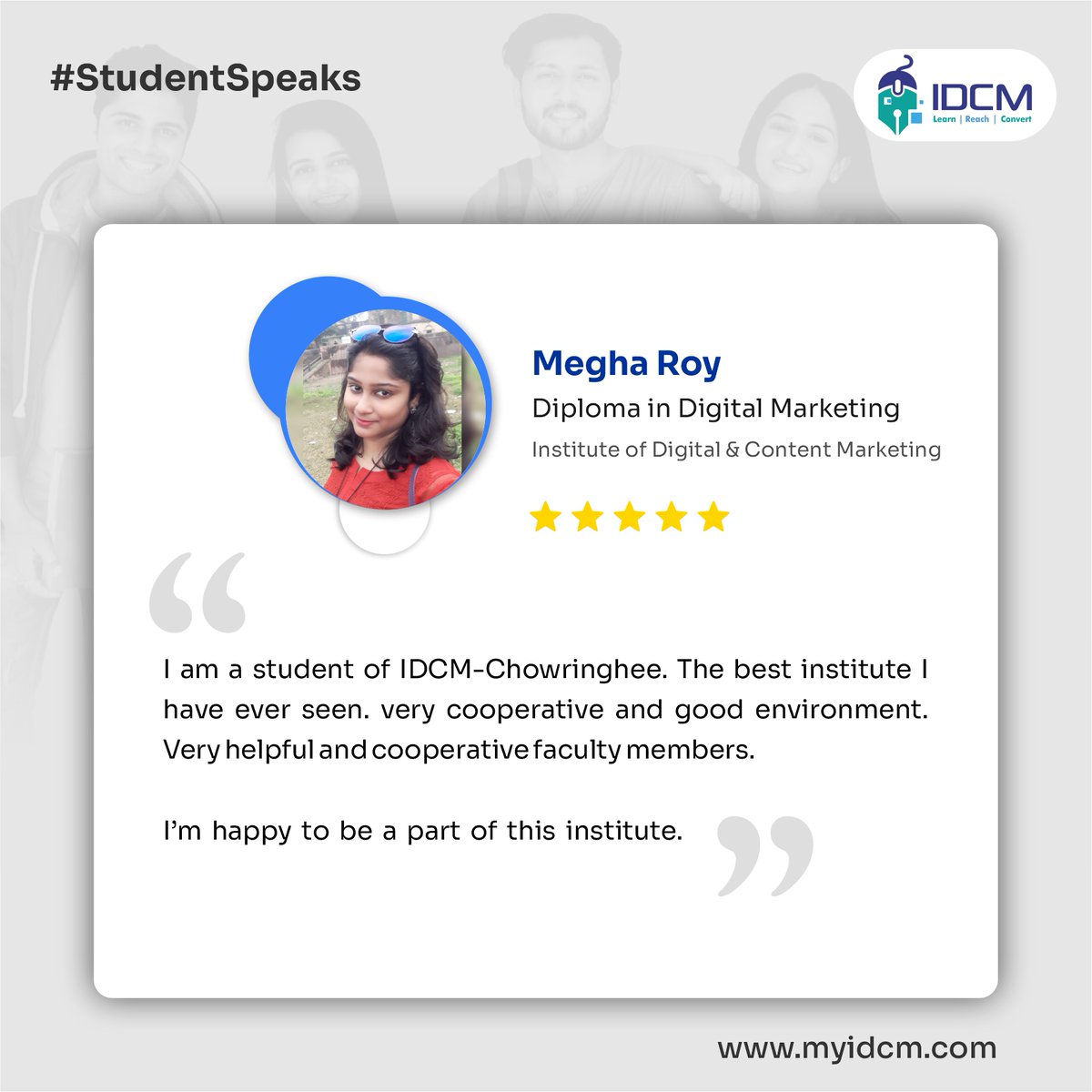 Let's Hear The Inspiring Story Of Megha Roy- A student Of IDCM's Diploma In Digital Marketing! Enroll Now: ow.ly/7GXH50IUVZZ. . . #myIDCM #LearnWithIDCM #DigitalMarketing #IAmDigitalReady #WinningStrokewithIDCM #socialmediamarketing #Training #Placements #Jobs #friday