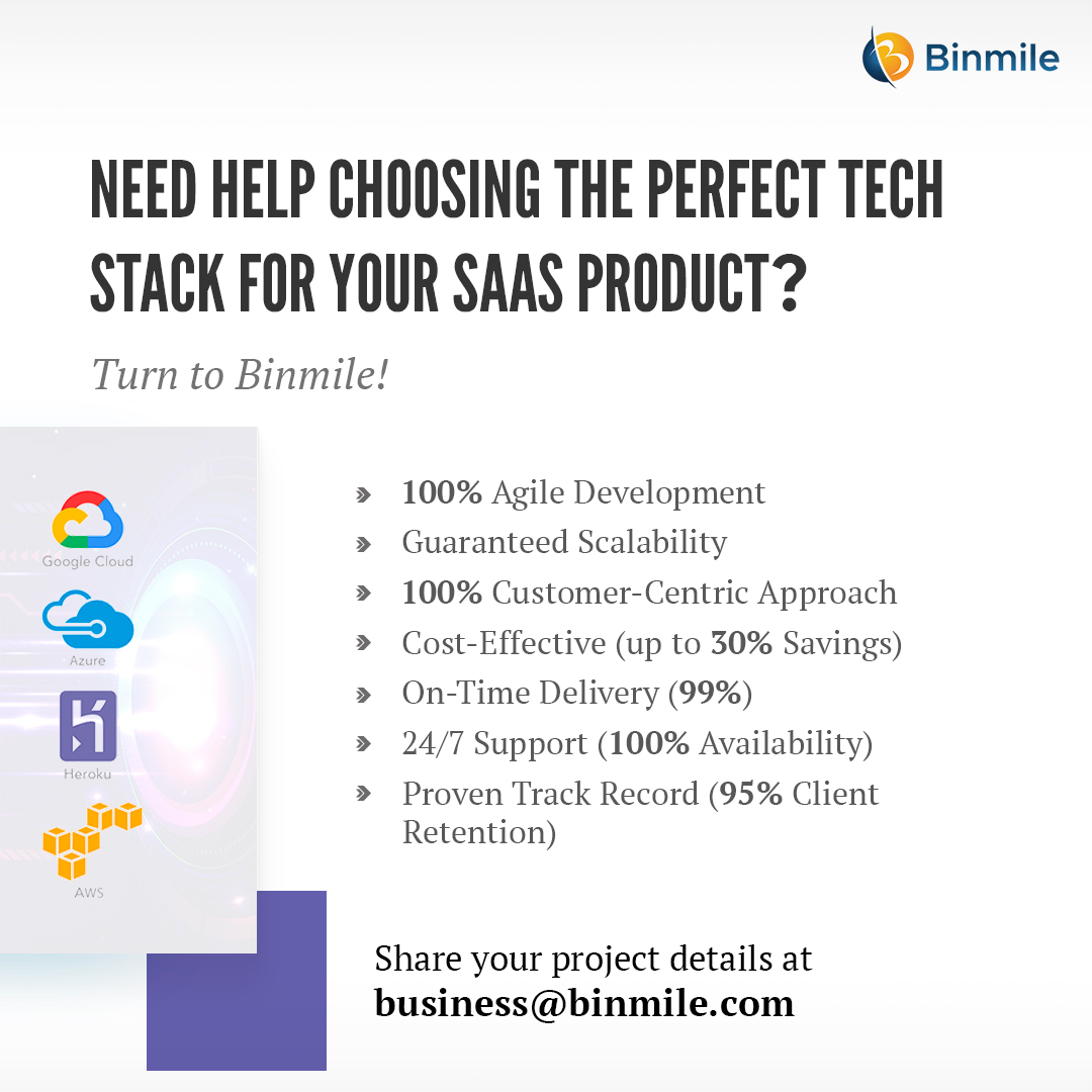 Struggling to crack the code for the perfect #techstack for your #SaaS product? 
#Binmile has got you covered! 
Our expertise & track record guarantee a seamless fit for your requirements. 
Reach out to us at business@binmile.com #technologysolutions