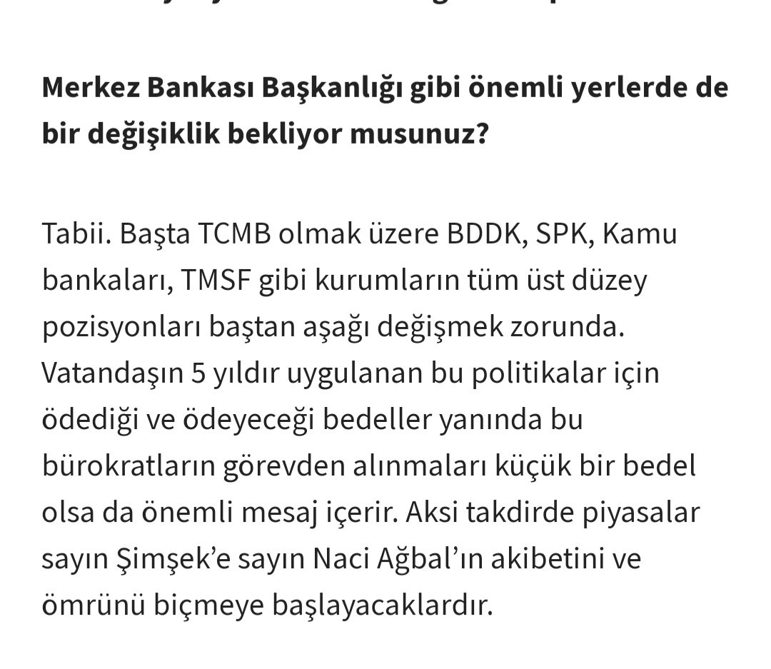 Şahap Kavcıoğlu yaklaşık 2 yıllık görev süresinde Türk Lirasının $'a karşı değerini 7.26'dan 23.30'a düşüren politikalara imza attı.

Performansı sayesinde TCMB ve BDDK gibi en tepe ekonomi kurumlarının her ikisinin de başkanlığını yapan tek kişi olacak.

Dünkü @politikyol…