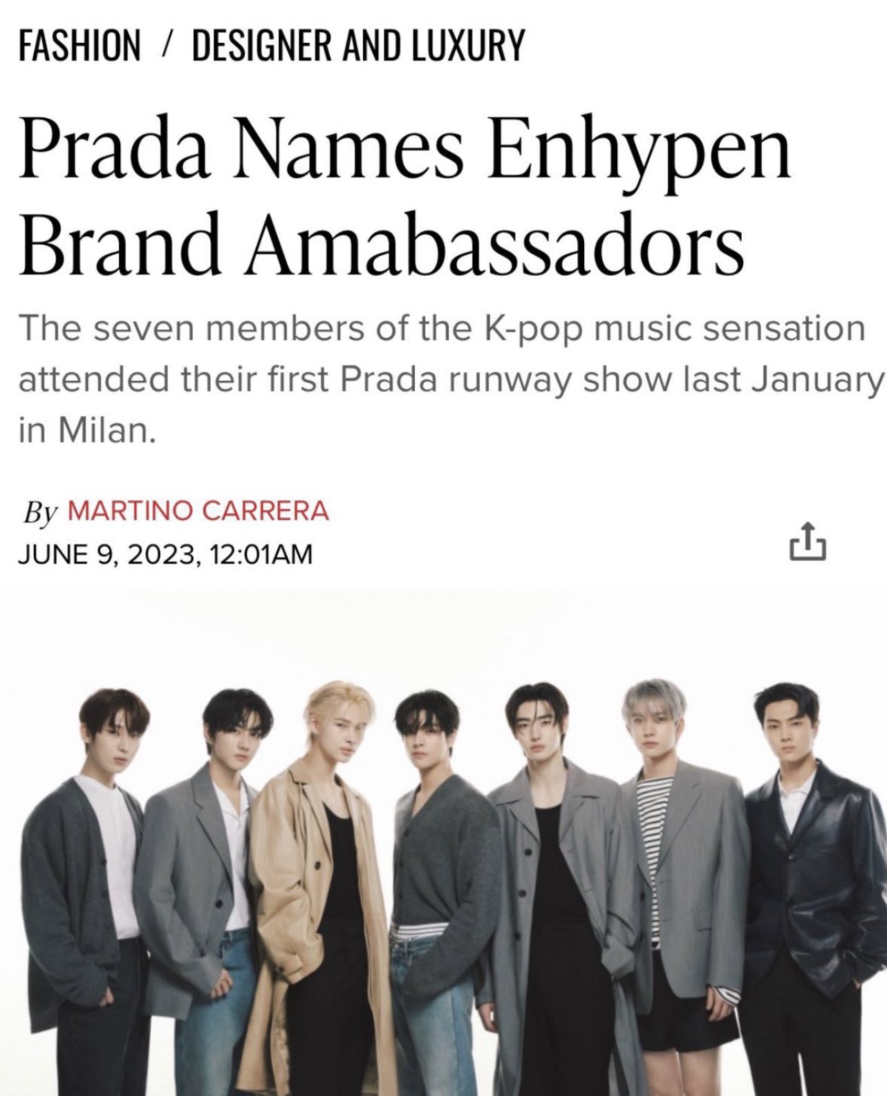 K-pop Band Enhypen Are the Latest Prada Brand Amabassadors
