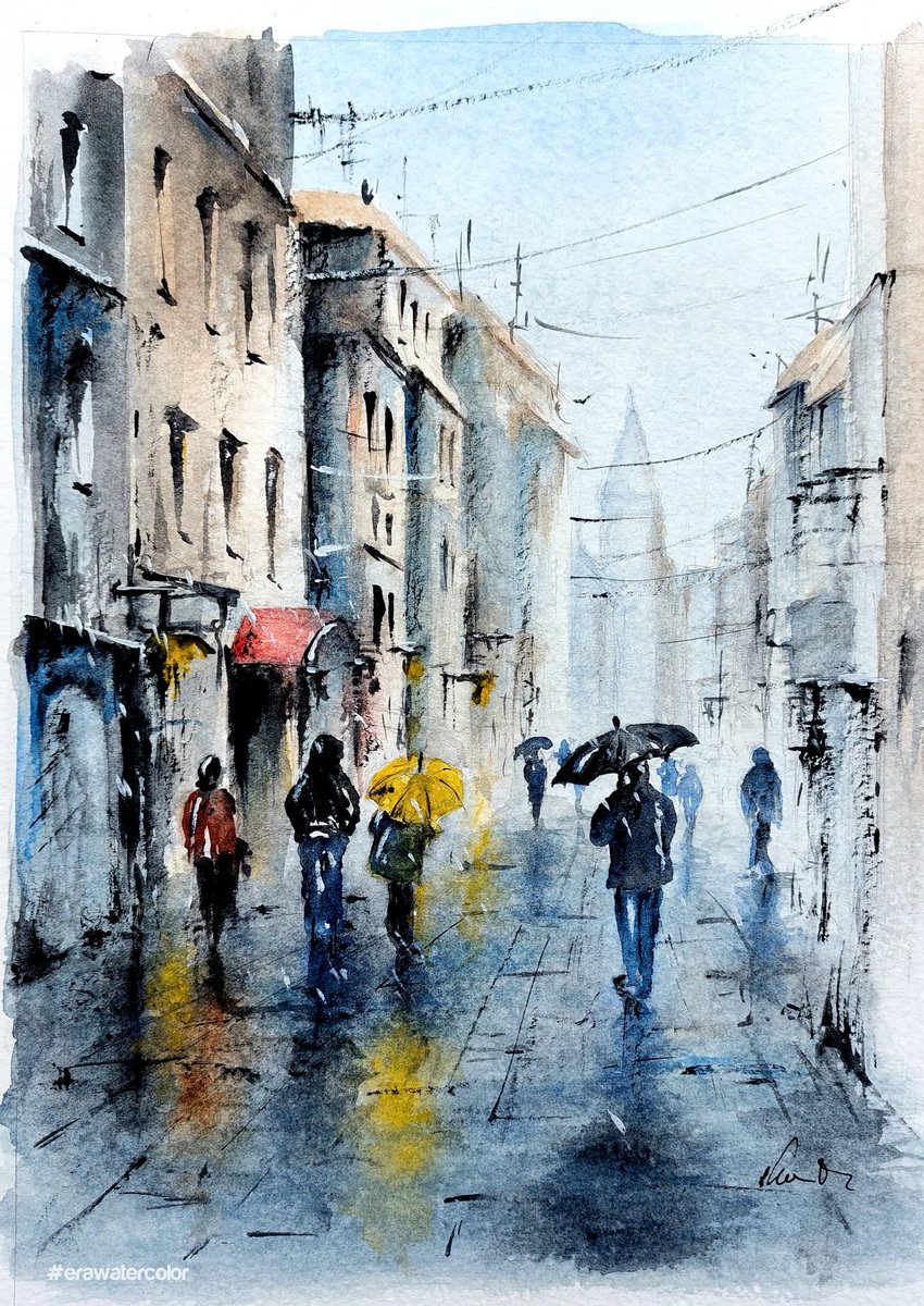 Street scene on a rainy afternoon.
My latest #watercolor work. 
#rain #art #painting #StreetArt #harmony #available