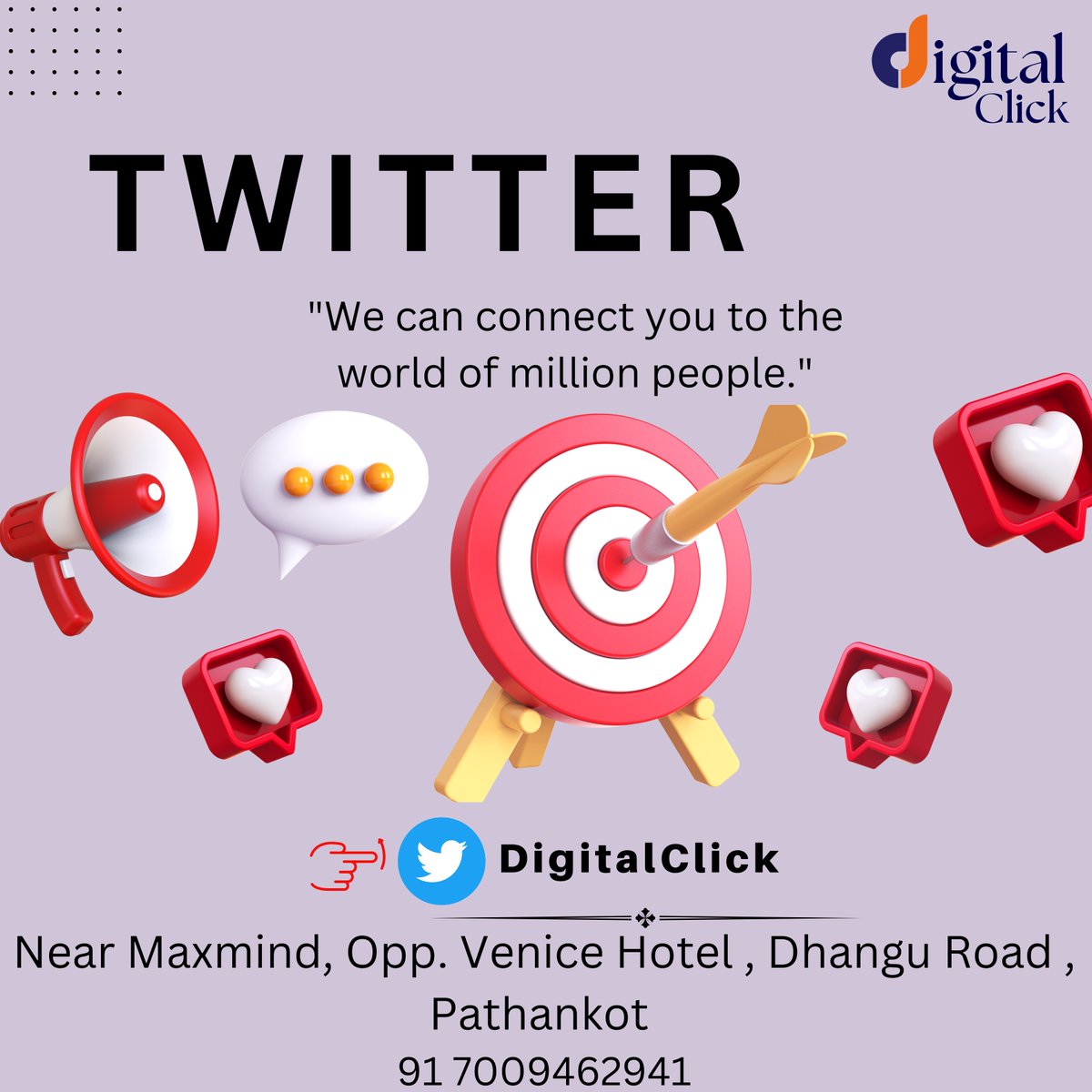 DigitalClick4u's tweet image. . “Make the right move, Social Move with Social Media.” Promote your business through Twitter Marketing!!!
We deal in all kind of online promotional services, Contact us: Digital Click: +91 7009762941

#Digitalclick #Twittermarketing #socialmedia #marketing #socialmediamarketing
