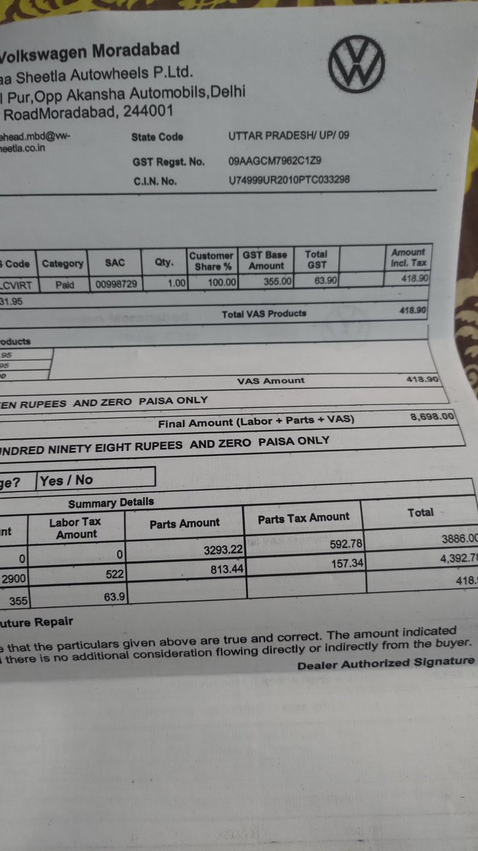 av on Twitter "Virtus first service cost . 8697/ Horn replacement