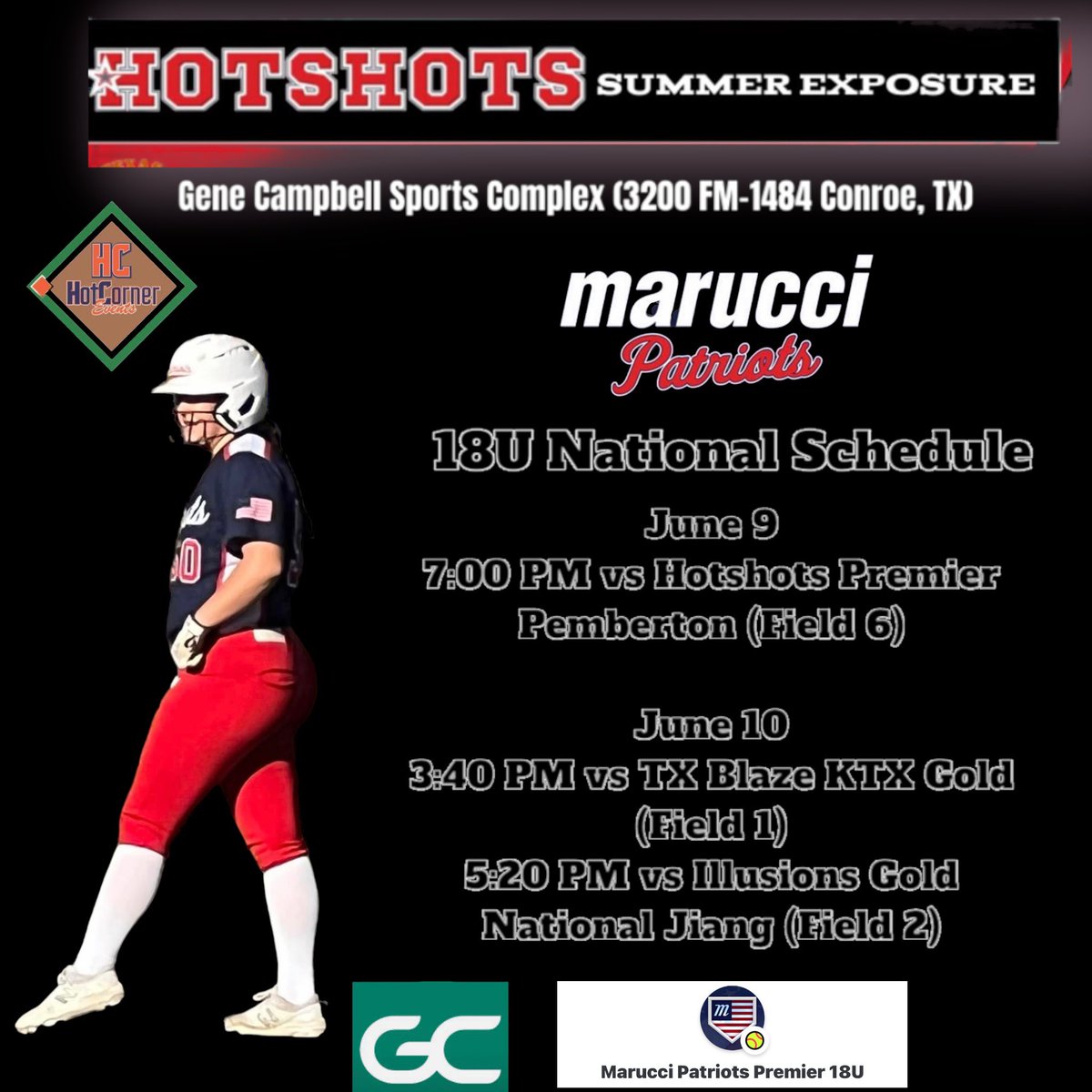 MarucciPatsBR's tweet photo. We are pumped to kickoff our summer season in Conroe, TX at the Hotshots Exposure! Follow us on GameChanger or in person! #maruccipatriots https://t.co/dCHOp3xETJ https://t.co/oxegJZH5It
