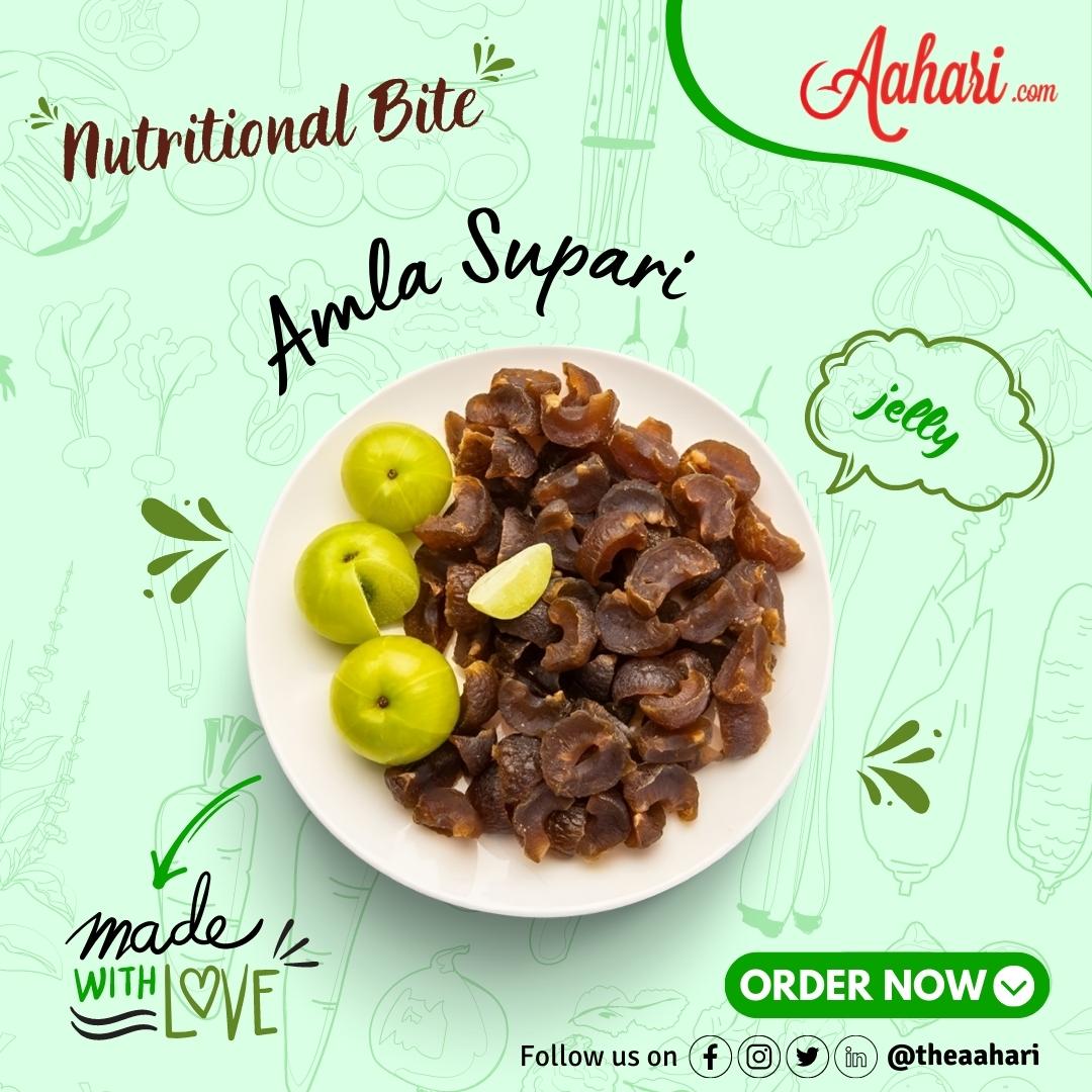 Indulge in the delicious and nutritious goodness of Aahari Amla Supari.
.
.
#Amla #indiangooseberry #gooseberry #amlasupari #healthy #granules #goodfood #healthyfood #nutritious #homefood #homemade #traditionalfoods #jelly #aahari #theaahari @theaahari 
aahari.com/collections/gr…