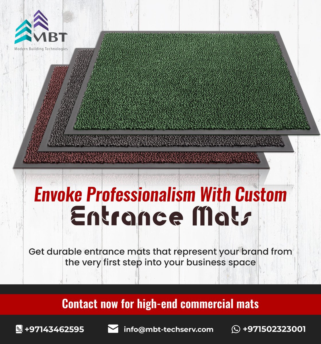 Step into safety and cleanliness with our premium entrance mats!

Experience the difference and request a personalized project quote: 
📱 WhatsApp: +9710502323001
📞 Phone: +97143462595 
📧 Email: info@mbt-techserv.com

#mbt #entrancemats #safetyfirst #buildingmaterialsupplier