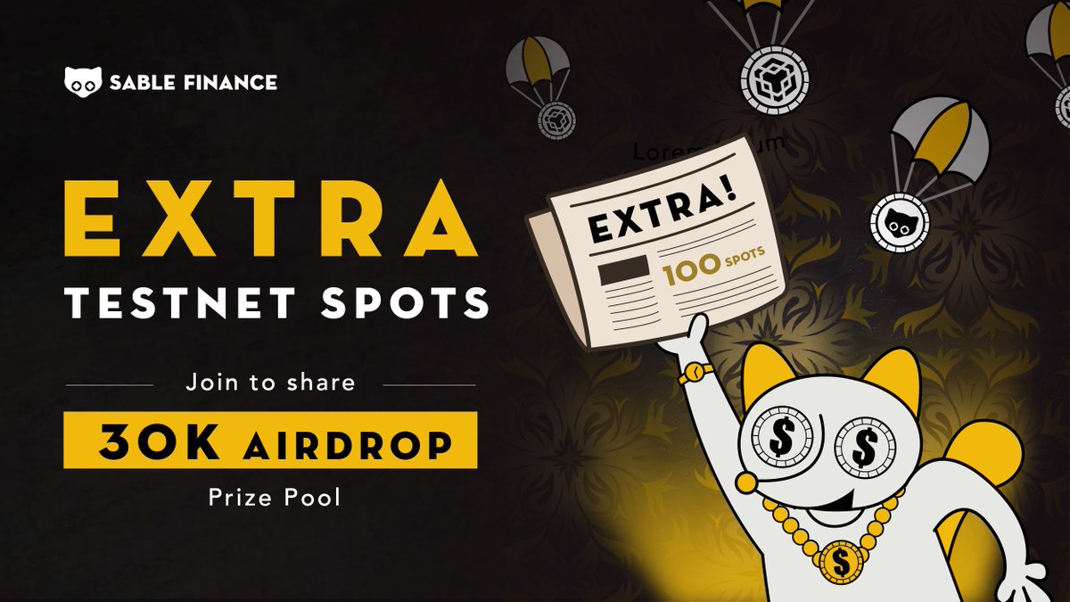 We are drawing extra 100 winners to join our Sable Incentivised Testnet!

Sign up here by 10 Jun 3pm 🎟️ &amp; check out the result on 11 Jun:
forms.gle/7dcNSJCbDp3CYw…

🏆  30U worth of $BNB + $SABLE by completing testnet tasks.

More details on testnet: bit.ly/3qD9Hu7