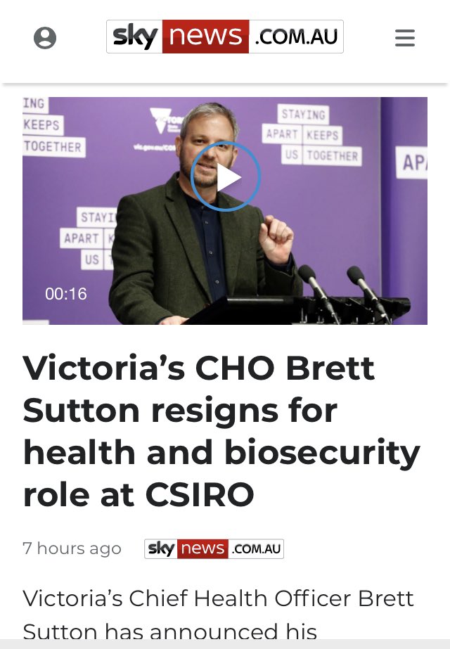 🚨 BEWARE! Victoria’s CHO Brett Sutton resigns for health and biosecurity role at CSIRO. CSIRO is Australia’s biggest company, our Big Pharma. See how these criminals are rewarded, promoted and protected by the elites? #RoyalCommission into #COVID NOW!

skynews.com.au/australia-news…