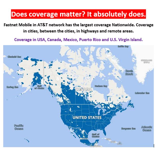 Fastnet Mobile in AT&T 4G LTE / 5G network has the largest cellular coverage in USA, Canada & Mexico. Coverage in cities, between cities, highways and remote rural areas. Check your coverage: fastnetmobile.com/largest-cellul…