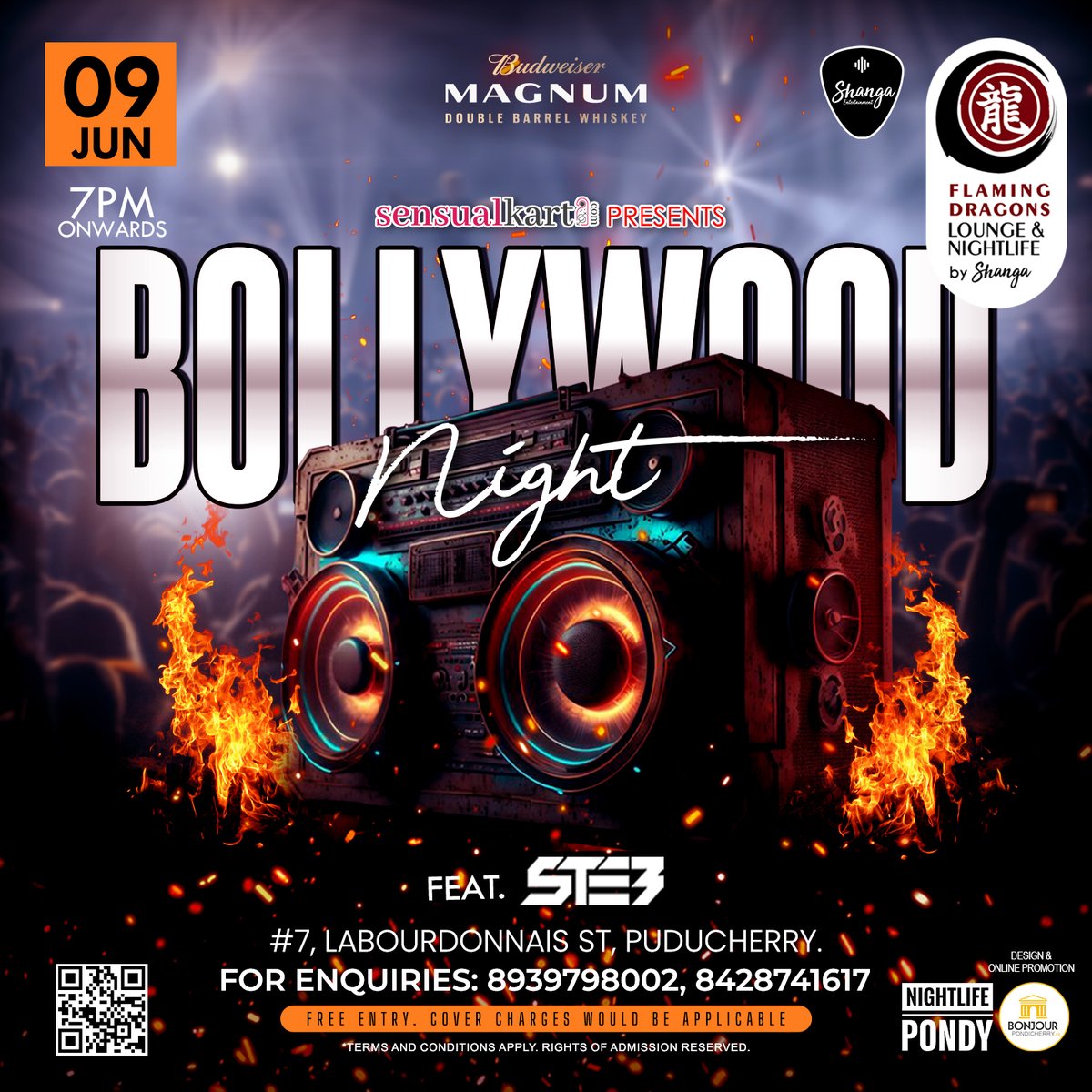 Bollywood Night - DJ Party on 09 June - 7pm onwards

Flaming Dragons Lounge and Nightlife
📍7, Labourdonnais St, #Puducherry
☎️: +91 8939798002

#pondicherry #flamingdragons #bonjourpondicherry #pondicherrynightlife #pondicherrytourism #nightlife #bollywoodnight #bollywooddj