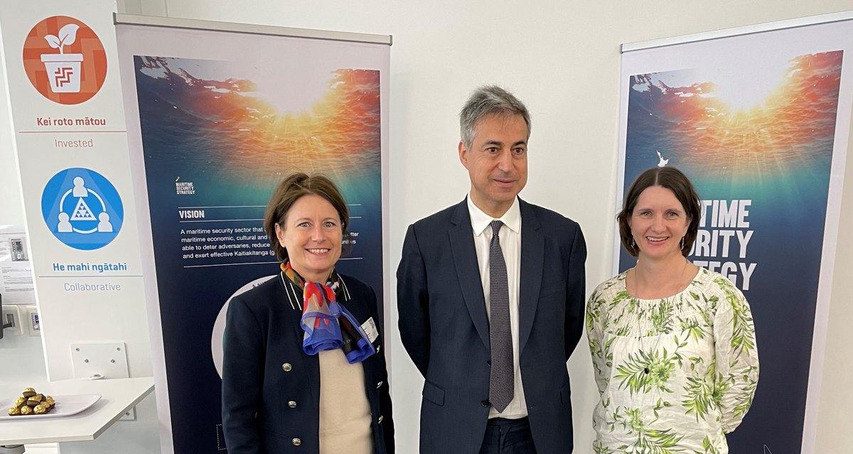 NZ’s Maritime Security Oversight Committee, Secretary for Transport Audrey Sonerson met <a href="/AmbafranceNZ/">France in New Zealand 🇫🇷🇪🇺</a> Ambassador to NZ HE Laurence Beau &amp; France’s Ambassador to the IndoPacific HE Marc Abensour. Discussions focused on our longstanding maritime security co-operation in the Pacific