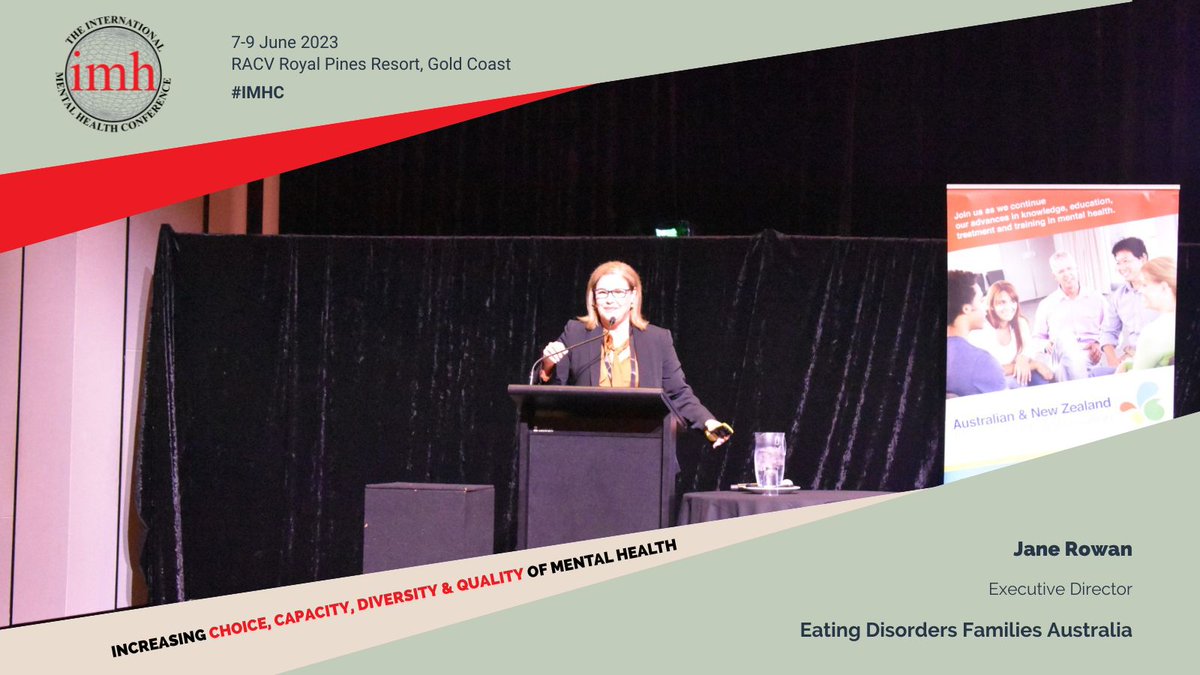 anzmha's tweet image. Jane Rowan (GAICD, AMFIA) on 'Striving to Support the Supporters: A Mixed-Methods Evaluation of the strive Support Groups for Caregivers of Individuals with an Eating Disorder' at #IMHC