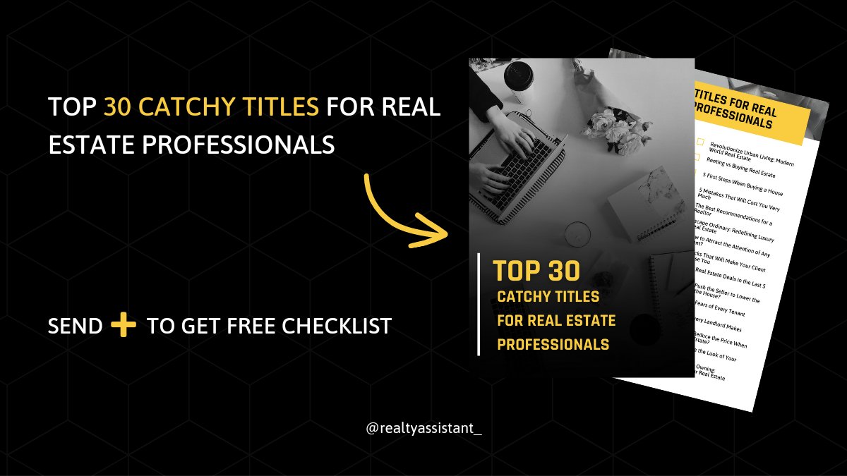 Hello!
We have very good news! Our team has prepared a new free checklist that contains 30 headlines that will interest your audience!

Send + and get it now!

#realestate #realtors #brokeragent