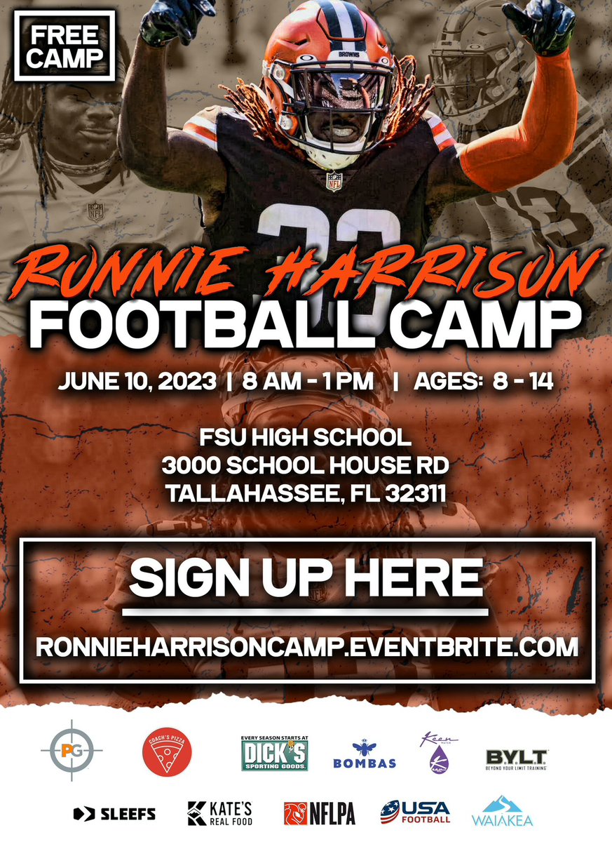 My Annual Football Camp is This Saturday at Florida High. Big Bend Area Come Out and Show Out. The camp is free and you can register when you show up! Looking forward to seeing you guys out there 🙏🏿💯