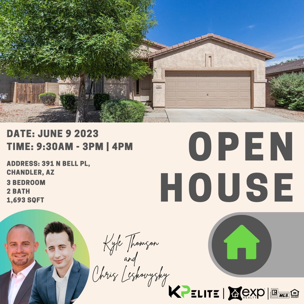 ⏰You Are Invited! OPEN HOUSE tomorrow at 391 N Bell Pl, Chandler. See you there.

#OpenHouse #RealEstate #DreamHome #HouseHunting #PropertyTour #HomeBuyer #Realtor #HomeForSale #InvestmentProperty #NewHome #HouseTour #HomeDesign #HomeOwnership #newlisting #justlisted