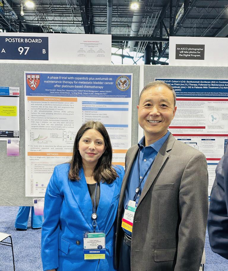 Hizra Farrukh (@hizrafarrukh) on Twitter photo It was an absolute delight to present our translatioal work on bladder cancer specific nanoparticles & IO at #ASCO23.
A million thanks to my incredible mentor, <a href="/ChongPan_HMS/">Chong-xian Pan,MD, PhD, MS</a> for unwavering support!
#WomenInMedicine #bladdercancer
<a href="/BladderCancerUS/">Bladder Cancer Advocacy Network</a> <a href="/HemOncWomenDocs/">Hematology & Oncology Women Physicians Group—HOWPG</a> It was an absolute delight to present our translatioal work on bladder cancer specific nanoparticles & IO at #ASCO23.
A million thanks to my incredible mentor, <a href="/ChongPan_HMS/">Chong-xian Pan,MD, PhD, MS</a> for unwavering support!
#WomenInMedicine #bladdercancer
<a href="/BladderCancerUS/">Bladder Cancer Advocacy Network</a> <a href="/HemOncWomenDocs/">Hematology & Oncology Women Physicians Group—HOWPG</a>