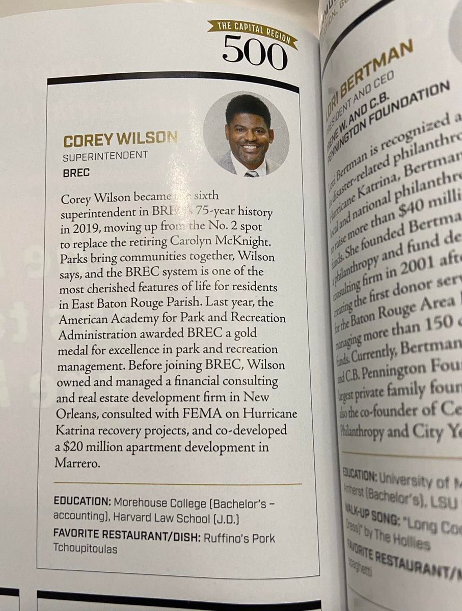 A sincere thank you to the <a href="/brbizreport/">Business Report</a> for highlighting so many great people who are making it their mission to make our region a better place to live, work and play. Many are valued  <a href="/BRECParks/">BREC</a> partners and I am honored to be included with them.