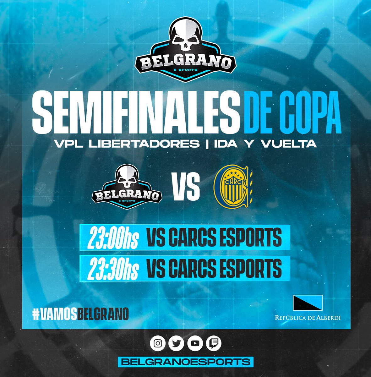 CABesportsok's tweet photo. ¡NOCHE DE COPAS EN XBOX! 🩵

🎮 Nuestros #Belgrano #Esposrt se miden por las semifinales de la Copa Libertadores.

⏰ Desde las 23:00 hs vs Rosario Central (Ida)

⏰ Desde las 23:30 hs vs Rosario Central (Vuelta)

¡Y dale Belgrano! 🙌☠️

¡Míralo acá! ▶️ https://t.co/niIF2cU93L https://t.co/sJO54XmTIi