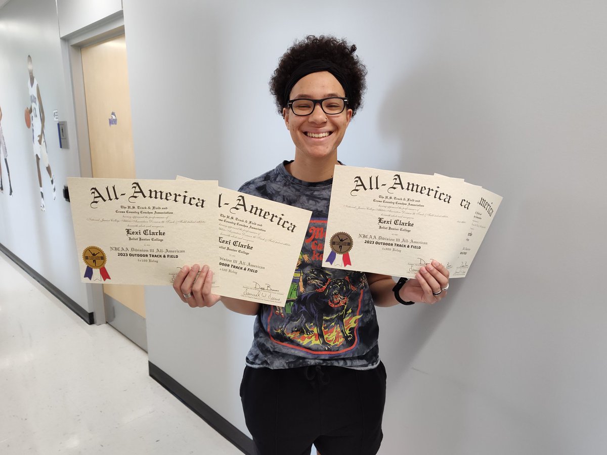 Lexi (Clarke) came in today to pick up her 5, yes 5, All-American certificates from our outdoor third place National team finish. Great job Lexi!!!!  #Onceawolfalwaysawolf 
#HeartheHowl 
Remember it was our first year of women's track and field. Who's next?