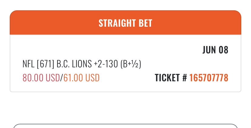 Canadian Football
BC Lions +2 -130 [.75] 

MLB 
Cubs ML +110 [.75u] #GambingTwitter