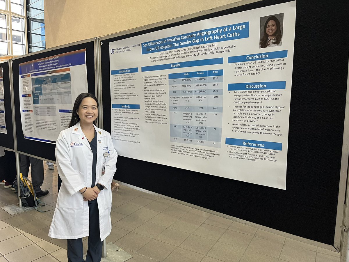 Sarah Chiu, MD (@sarahchiumd) on Twitter photo There is a big gap between #women and men receiving cardiac catheterizations, the gold standard for evaluating coronary artery disease. Women still receive fewer of these procedures. We need to make more providers aware and #narrowthegap! <a href="/ufjaxcards/">UF Jacksonville Cardiology Fellowship</a> #cardiology #researchday There is a big gap between #women and men receiving cardiac catheterizations, the gold standard for evaluating coronary artery disease. Women still receive fewer of these procedures. We need to make more providers aware and #narrowthegap! <a href="/ufjaxcards/">UF Jacksonville Cardiology Fellowship</a> #cardiology #researchday