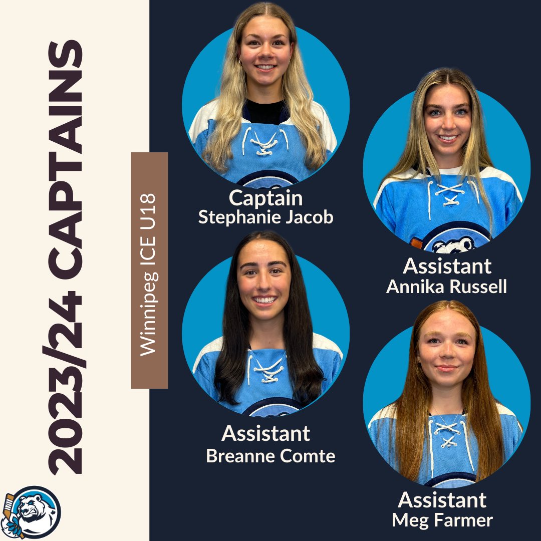 🚨CAPTAINS🚨

The Winnipeg ICE are excited to announce their leadership group for the upcoming 23/24 season.

This season will be captained by <a href="/sstephaniejacob/">stephanie jacob</a> (C), Annika Russell (A), Breanne Comte (A), and Meg Farmer (A)

Excited to get the season going with our entire roster!