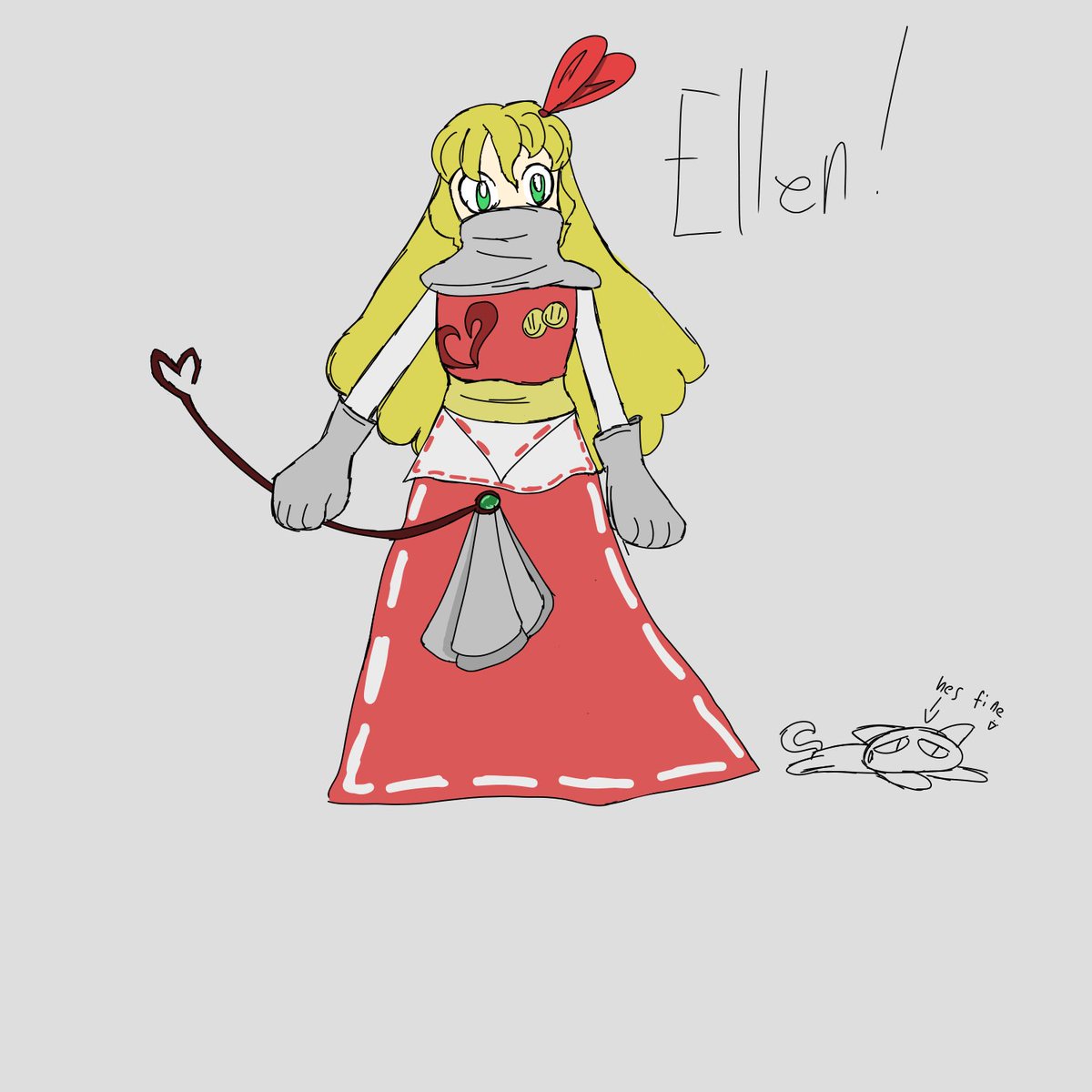 back to it

ellen!! i took inspiration from her manga designs and i felt obligated to add the happy pins
she almost kinda looks like a shrine maiden, that stick is just her feather duster though

could be wider-