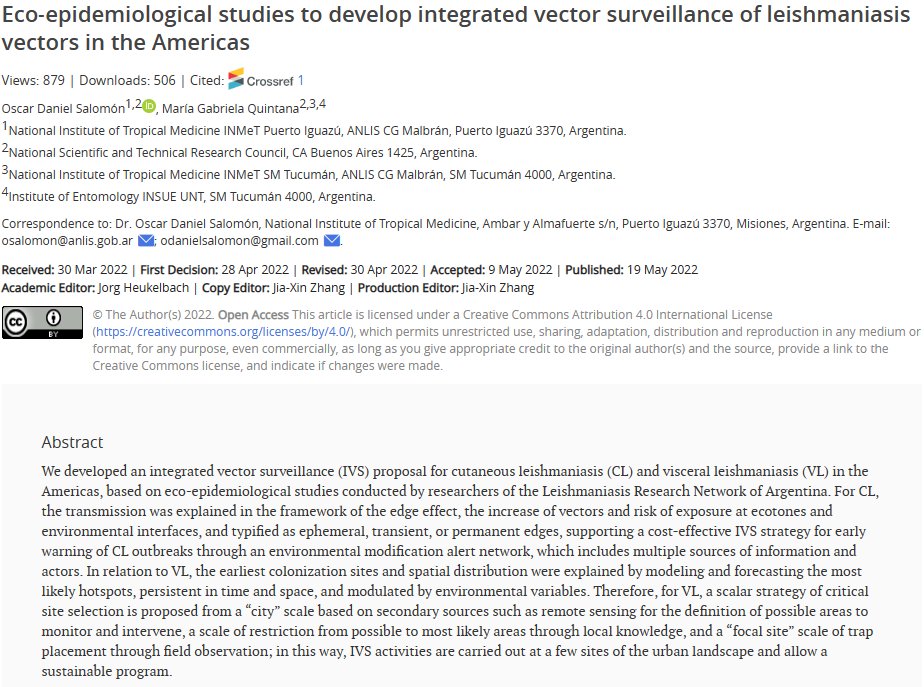 #IVM #Leishmaniasis #CutaneousLeishmaniasis #VisceralLeishmaniasis

⏩The article develops a proposal for integrated vector surveillance for #CL and another for #VL in the Americas

🔗Welcome to read: f.oaes.cc/xmlpdf/a5802d1…