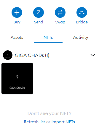 ❔ After you mint your GIGA CHADs NFTs and import them into MetaMask, this is what you will see

❔ Reveal datetime has yet to be announced

#NFTsCommunity #NFTsales #NFTinvestor #NFTdrops #NFTGiveaways #NFTGiveway #NFT全員プレゼント #NFTGame #NFTgang #nftcollector