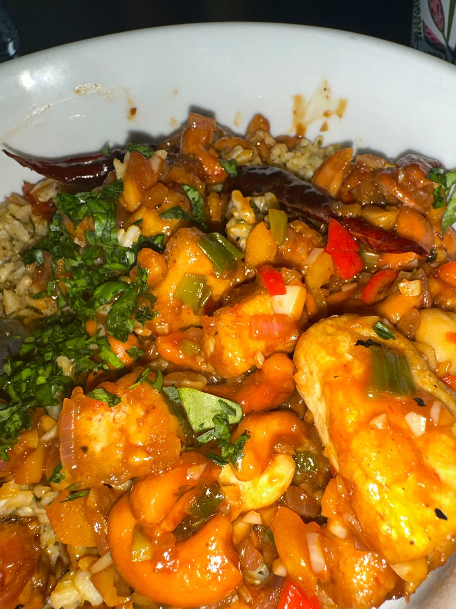Kung Pao Tofu with Brown Rice #veganfood #veganrecipe