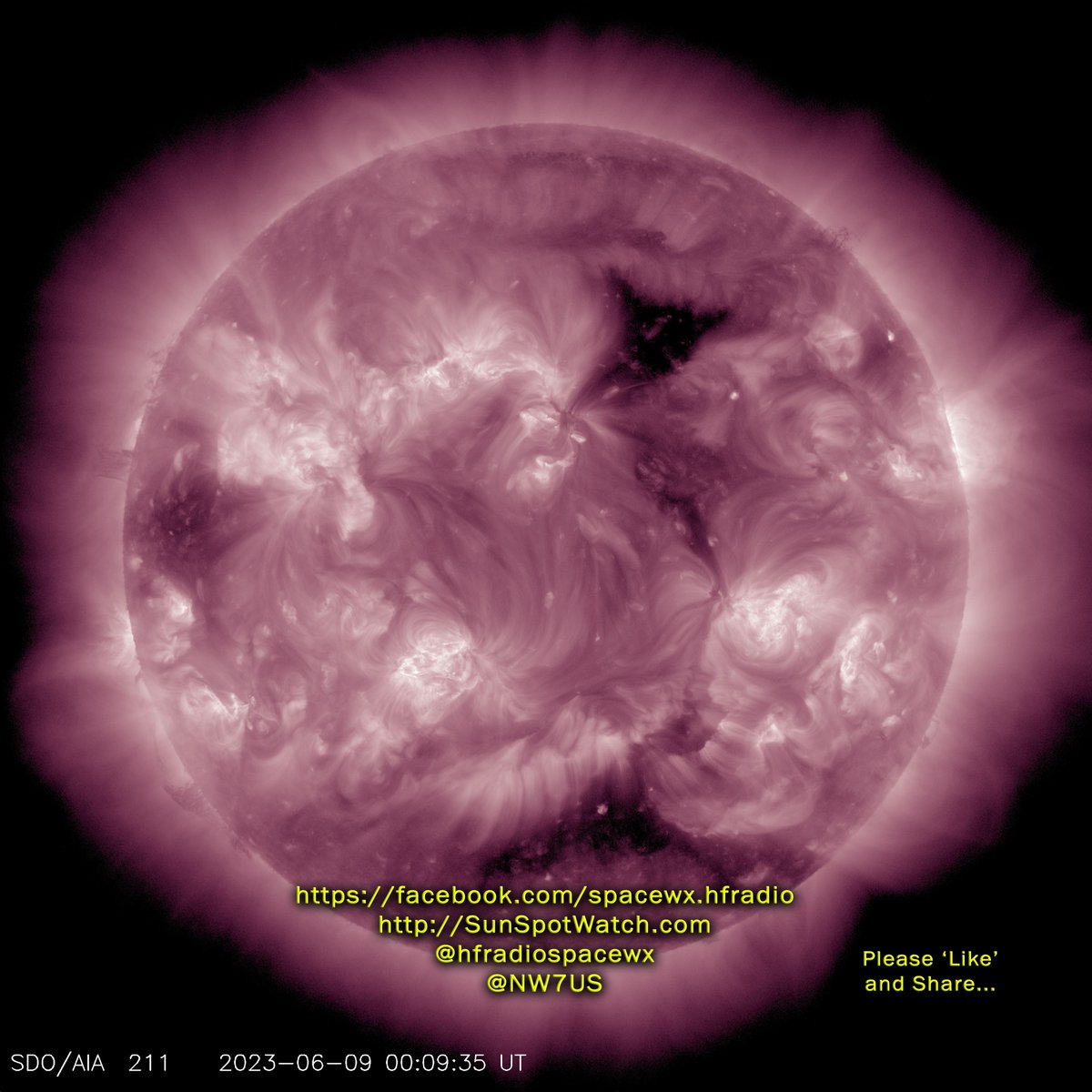 Today's Sun (211A EUV) #spaceweather #spacewx #solarstorm #hamr #swl