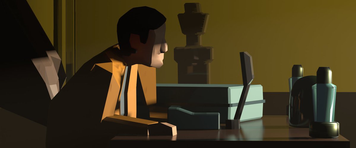 あずささん（@azstj518 ）のBlenderクラスWeek2の課題→映画からのライティングスタディー
絵だと最低限見えてるものだけ考慮すればいいけど3Dむずかしい、、 https://t.co/dfLdDenm66