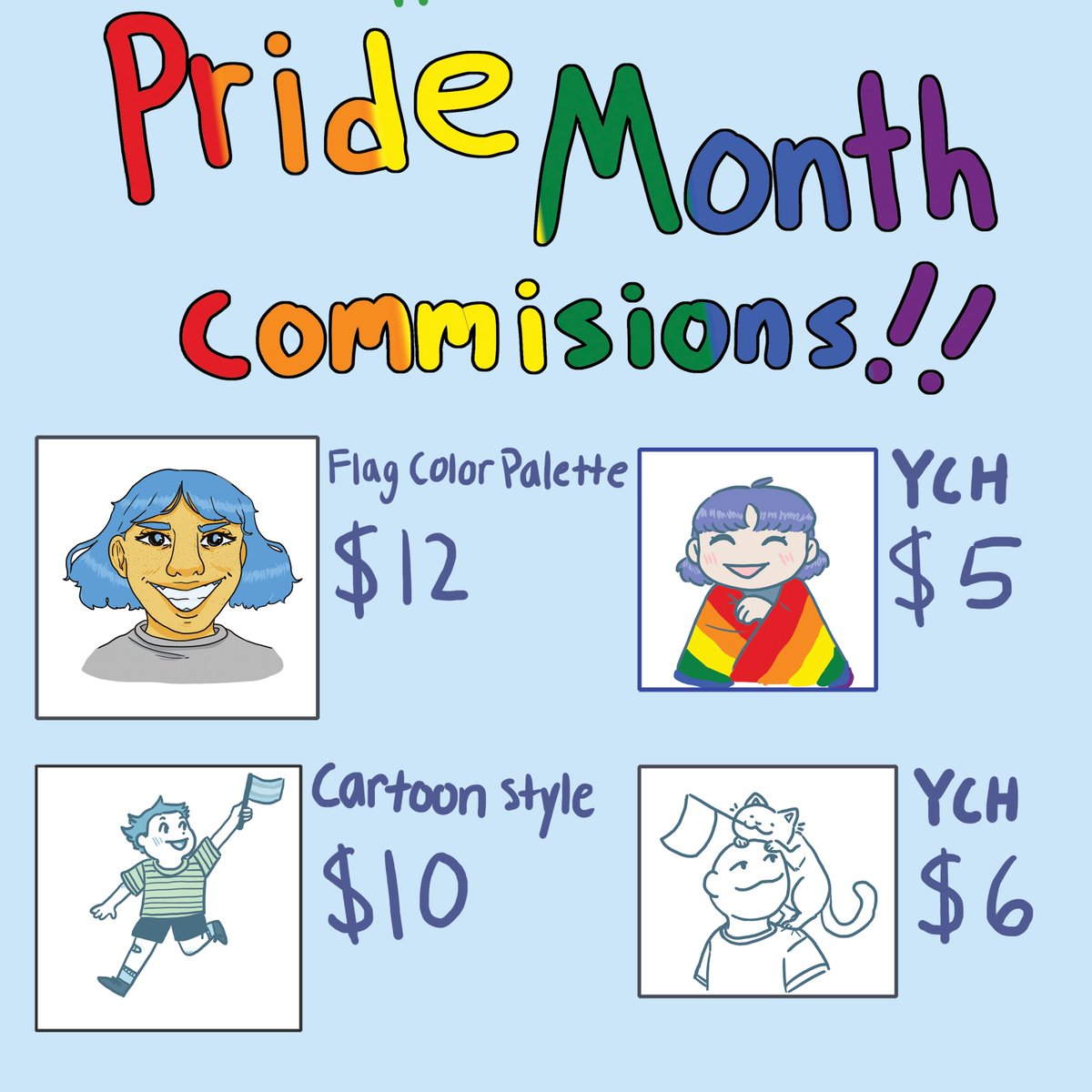 DoodlesPurple's tweet photo. I know I've been gone and I just randomly appeared again. But, um, Pride Month commissions! 

#commissionsopen #PrideMonth #queerartist #artcommissions #art https://t.co/GP7agDuCpV