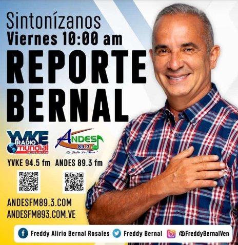 #09Junio 10am sintoniza #ReporteBernal moderado por nuestro Gobernador <a href="/FreddyBernal/">Freddy Bernal</a>  y transmitido por las emisoras radiales <a href="/YVKE_Mundial/">YVKE Mundial</a> 94.5FM, <a href="/andesfm893/">ANDES 89.3Fm</a> y en las cuentas de Instagran @freddybernalven @gobernaciondeltachira <a href="/juntosxtachira/">Protectorado Táchira</a>
💛🖤❤️ 
#EnVivo ¡Imperdible!