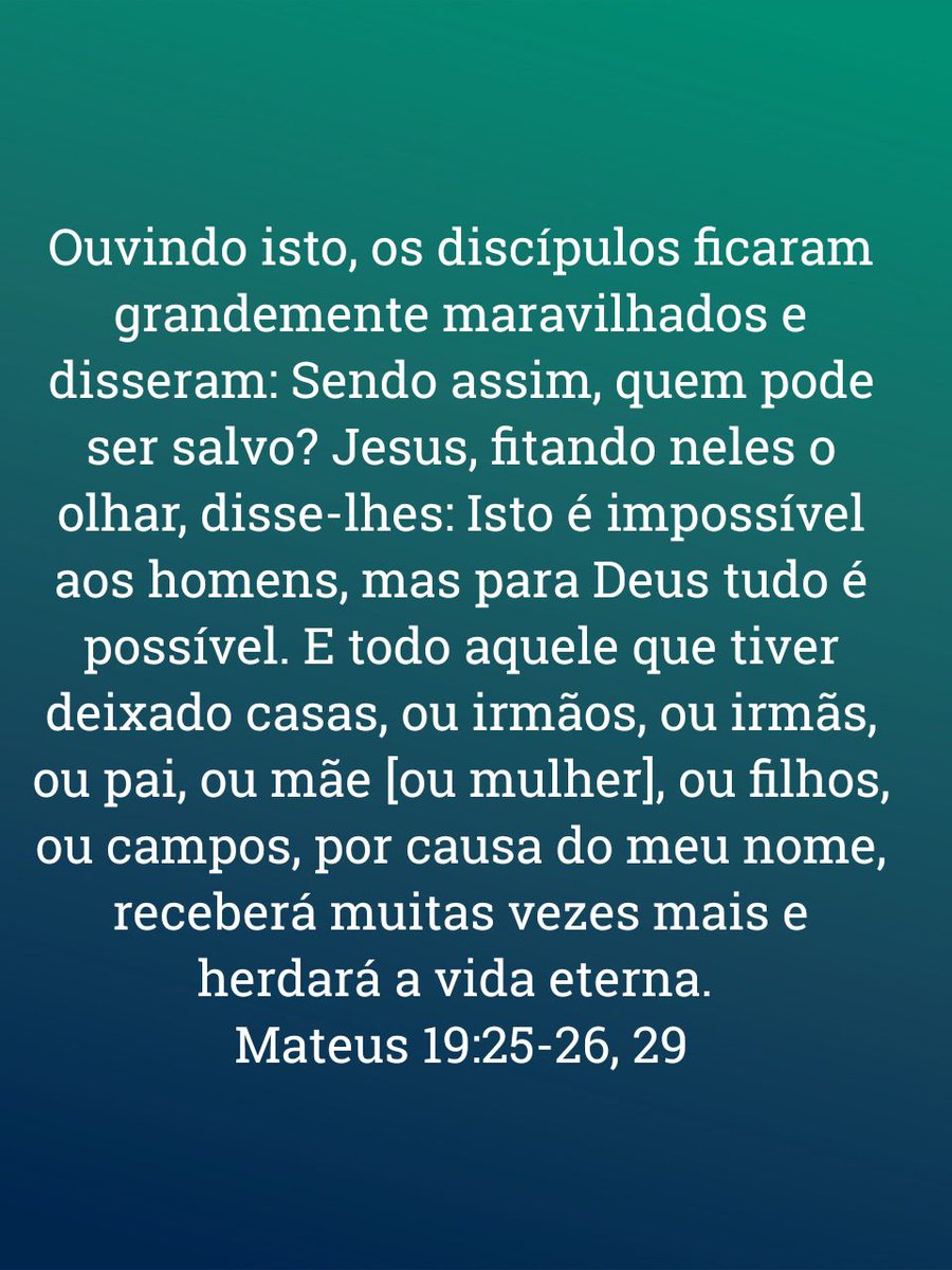 andersonfleming's tweet photo. Ouvindo isto, os discípulos ficaram grandemente maravilhados e disseram: Sendo assim, quem pode ser salvo? Jesus, fitando neles o olhar, disse-lhes: Isto é impossível aos homens, mas para Deus tudo é possível.
Mateus 19:25-26 ARA

https://t.co/8qdBRneclw https://t.co/xEznLDkzH7