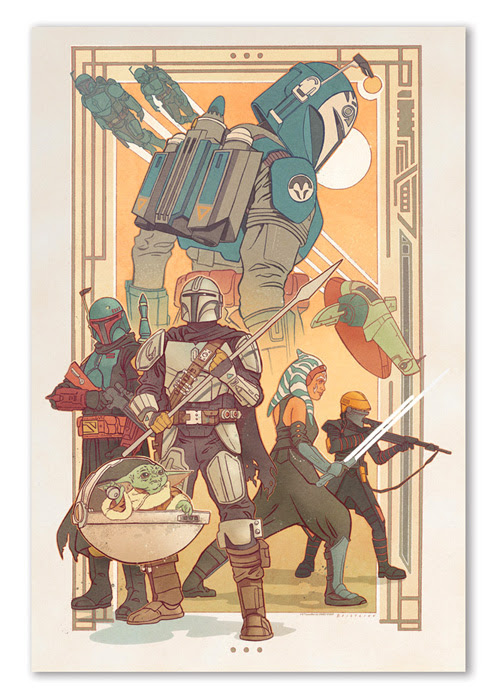 'Allies' by Jonathan Beistline, a new officially licensed print from @AcmeArchives now on their site: bobafett.club/s48q7 

#BobaFett #DinDjarin #BoKatanKryze #FennecShand #AhsokaTano #Grogu #StarWars