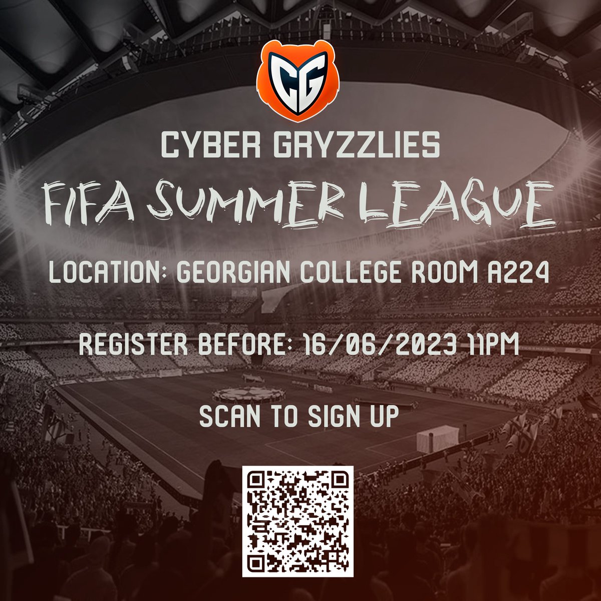 CyberGrizzlies's tweet photo. ⚽️ Calling all #FIFA players! Join the FIFA Summer League and show off your skills.
📅 Starts June 23 📍@georgiancollege A224
Tag your FIFA squad and let the games begin! #bewarethebear 🐻#FIFATournament
@GCSA_Barrie @GeorgianREC @GeorgianGrizz https://t.co/LavAfo33kF
