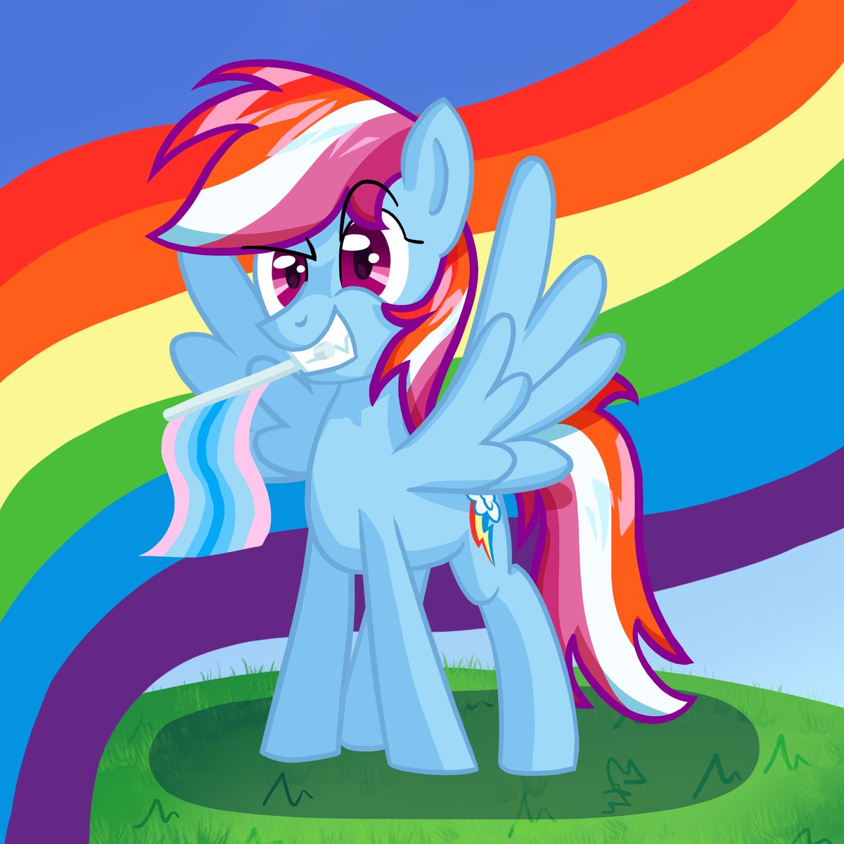 sigmath_bits's tweet image. My submission for #NATGXIII Day 1!
"Draw a pony standing / Draw a pony frozen in time."

Starting off with a transmasc Lesbow Dash standing tall for Pride Month! 🏳️‍🌈

Happy Pride Month, everypony! 💖
#NATG2023 #RainbowDash #Lesbian #Transmasc #PrideMonth