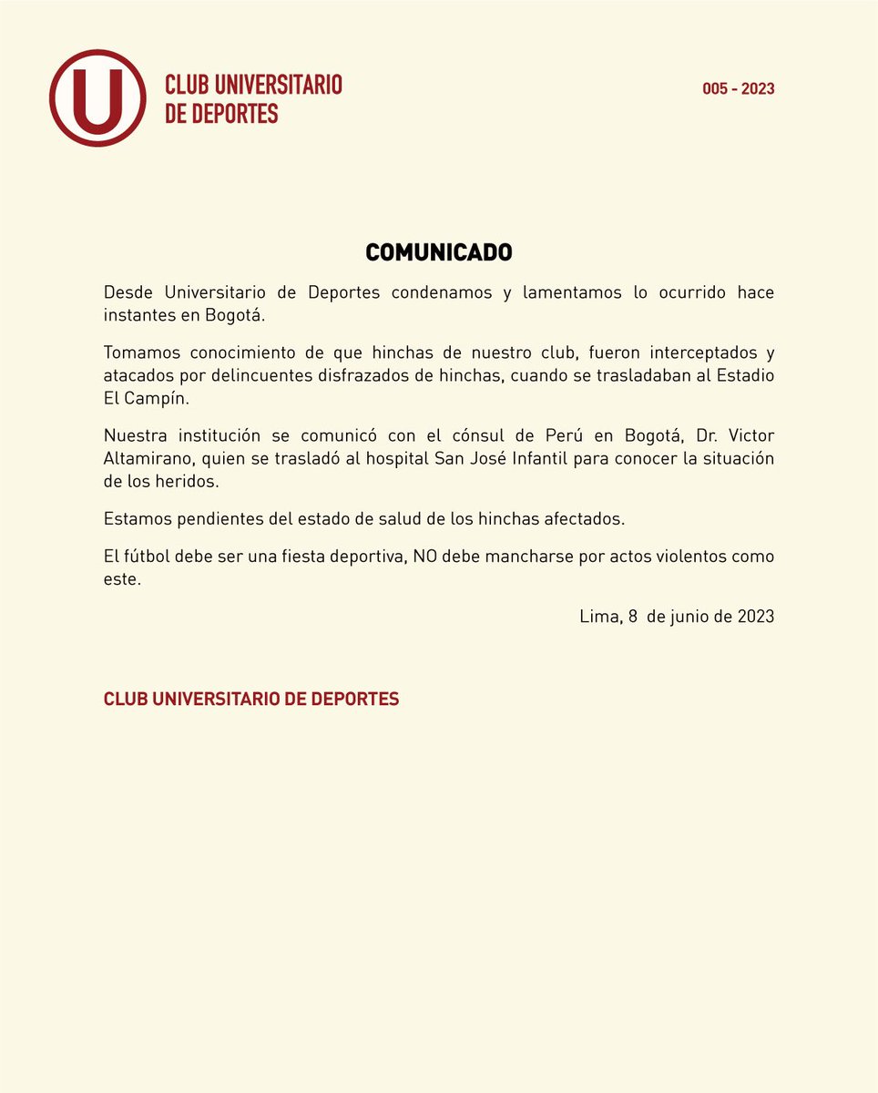 Universitario's tweet photo. 📃 Comunicado a la opinión pública https://t.co/CBsKDQ7g7F