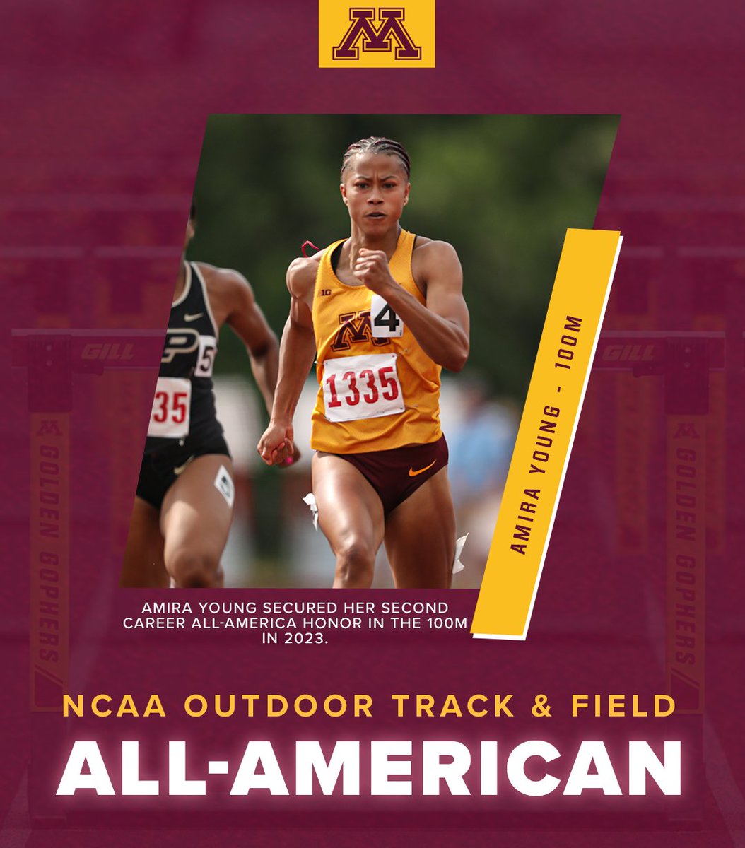 One of the greatest #Gophers in history finishes her 100m career with a Second Team All-America honor. <a href="/amiraaa_y/">Mira</a> places 14th with a time of 11.21 (-0.1 m/s) at the NCAA Outdoor Championships.

She'll run in the 200m semifinal in about an hour. #ncaaTF