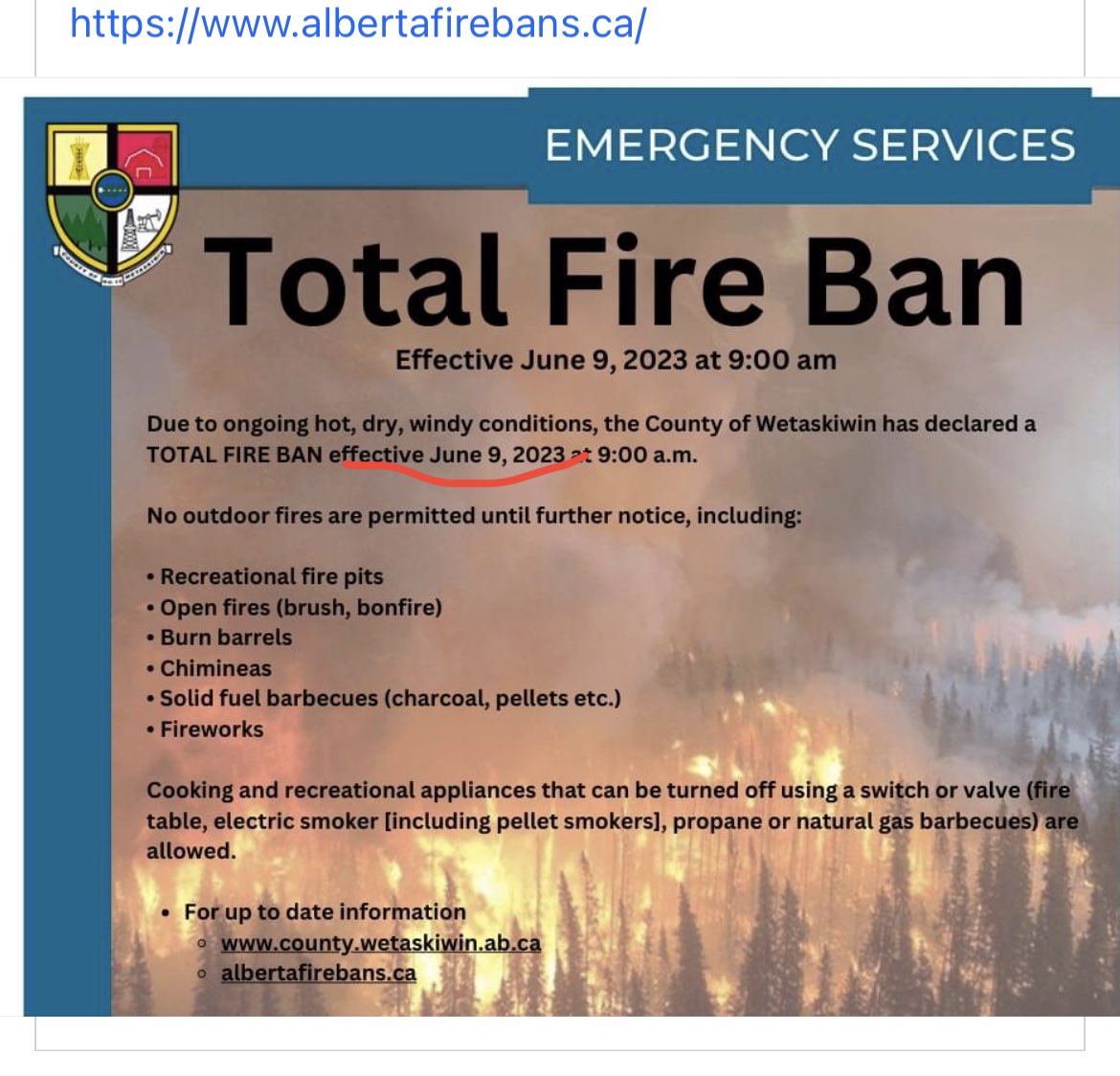 milletfire's tweet photo. Please be aware of this, and always know the rules / restrictions in your jurisdiction. Visit https://t.co/RjXPGWlb06 for the most up to date info! #totalfireban https://t.co/LcnygsyQM3