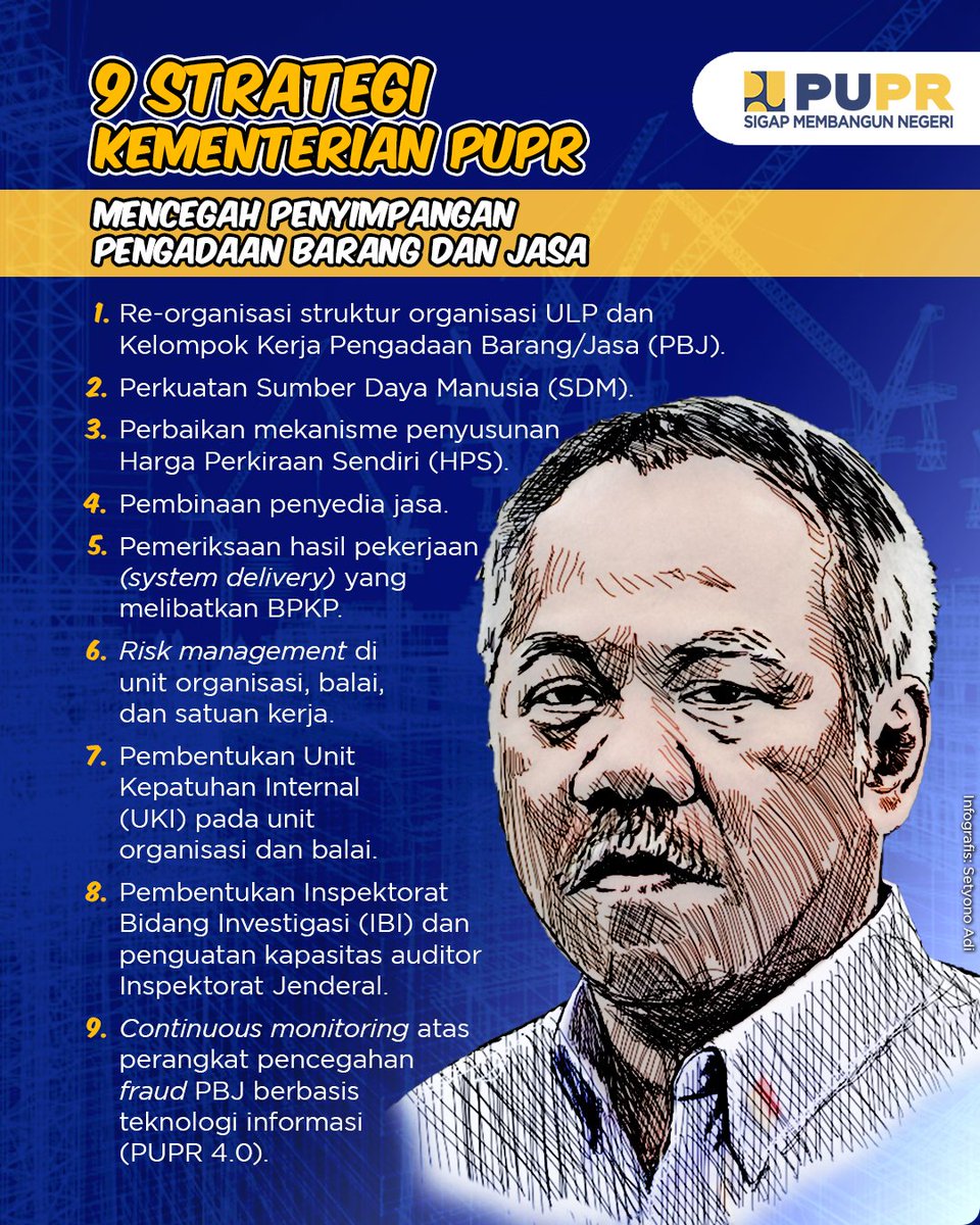 Dalam Executive Briefing Penguatan Antikorupsi untuk Penyelenggara Negara Berintegritas di KPK pada Mei lalu, Menteri Basuki mengungkap 9 strategi Kementerian PUPR untuk mencegah penyimpangan pengadaan barang &amp; jasa di Kementerian PUPR.

Simak yuk.

#SigapMembangunNegeri