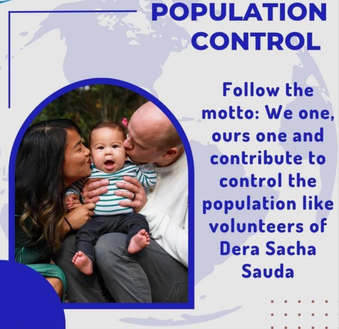 If the population is not controlled, one day unemployment will arise, So Saint Gurmeet Ram Rahim Ji started the BIRTH Campaign, under which people take a vow of 'child only after one right, not after two'.
 #ContentWithOne
 @DSSNewsUpdates