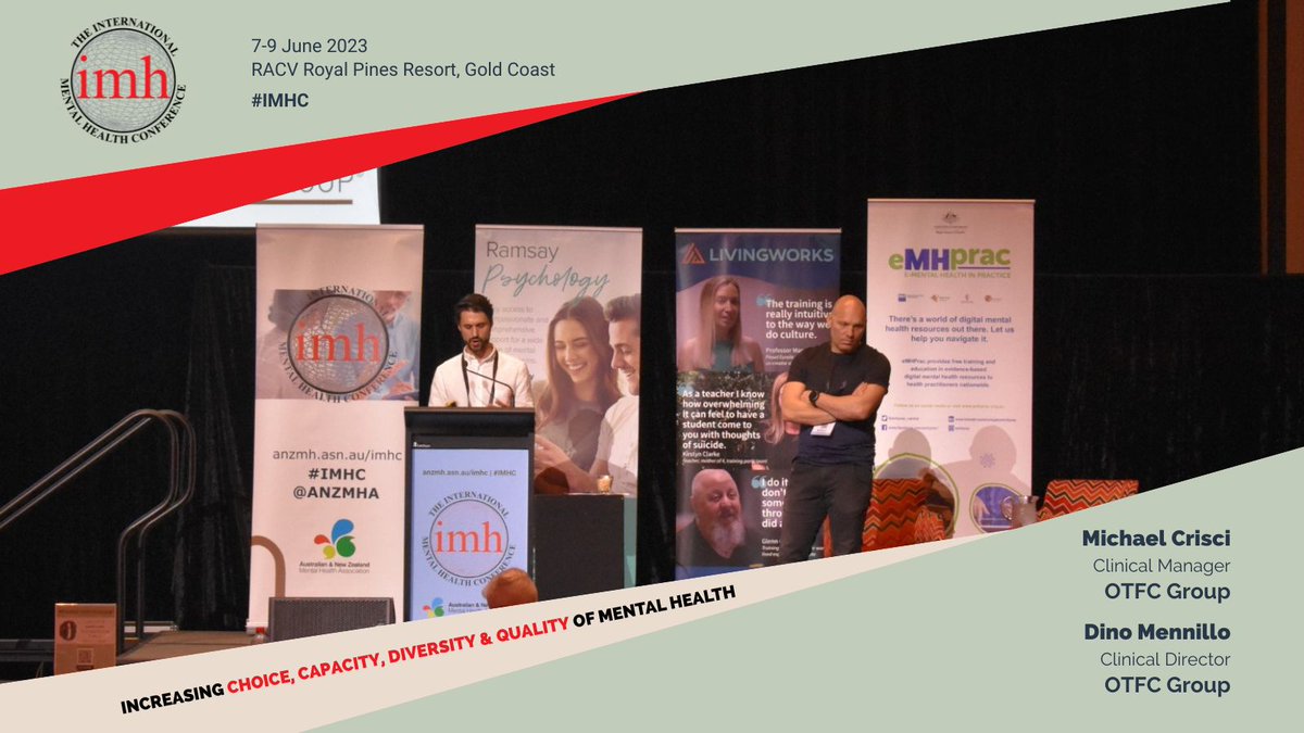 anzmha's tweet image. Michael Crisci and Dino Mennillo from OTFC Group on 'OTFC+ The Development of an Innovative Model of Service Delivery in the Mental Health Space' at #IMHC