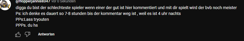 wann ist der kommentar unter dem neuem flopperjeti video weg? JUNTGS MELDET EUCH BEI FLOPPERJETI ER IST WIEDER LFD SCHNELL SONST HAT ER SCHON EINEN MATE WEIL ER IST DER BESTE HEALOFFER UND NORMAL SPIELER DENN ES GIBT HAB DAMALS SCHON VON SEINEN HEALOFF TUTORIALS GELERNT