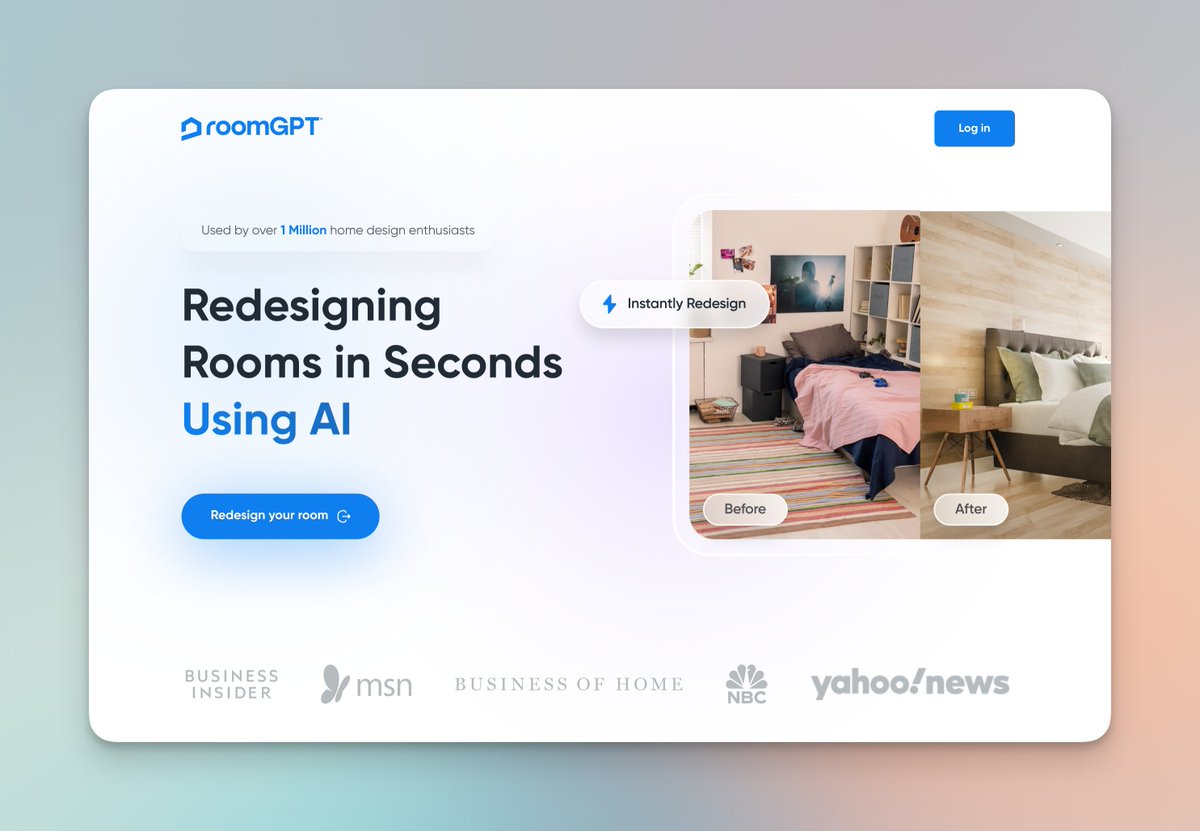 nutlope's tweet photo. Working on a redesign for roomGPT 👀 https://t.co/Z0ebU72hZn