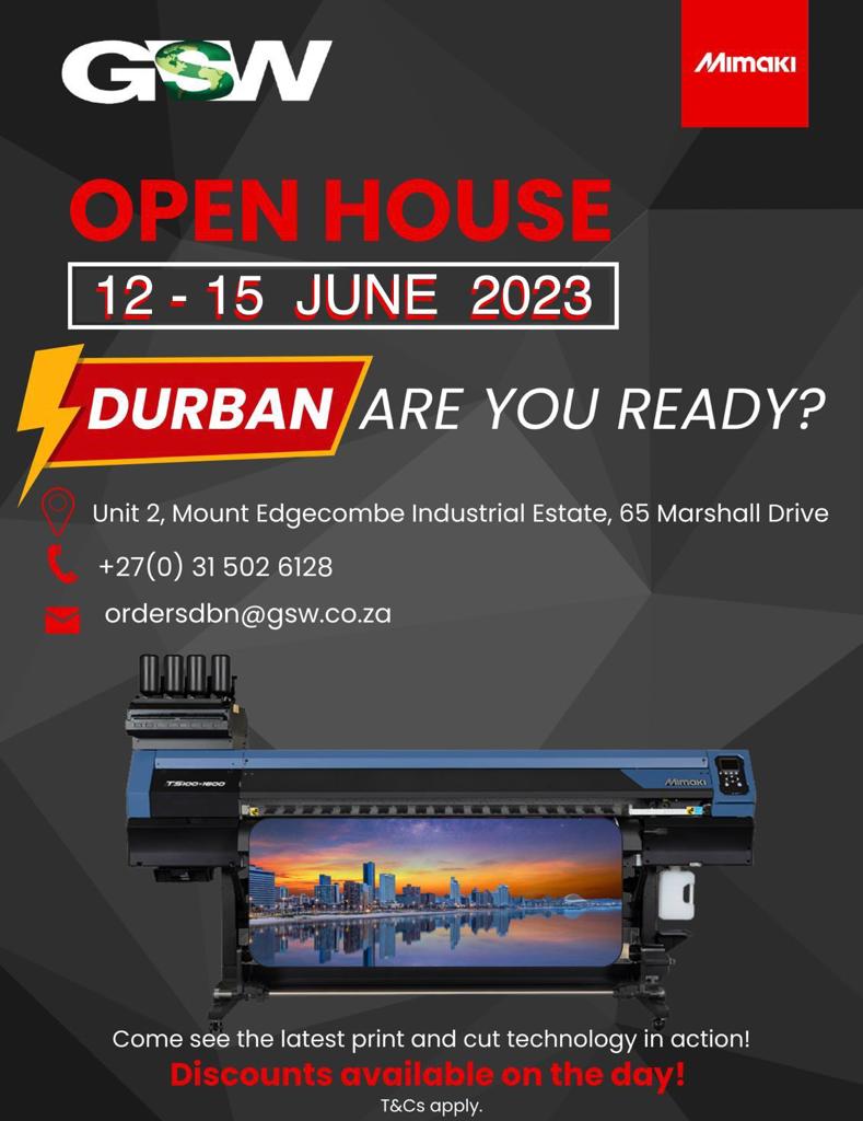 GraphixSupWorld's tweet image. You&apos;re invited to the Durban Graphix Supply World&apos;s open house from 12 - 15 June 2023. This is your opportunity to see some of the most innovative products and printers from #Mimaki, #Kongsberg, #EFI, #DTM and more in action.