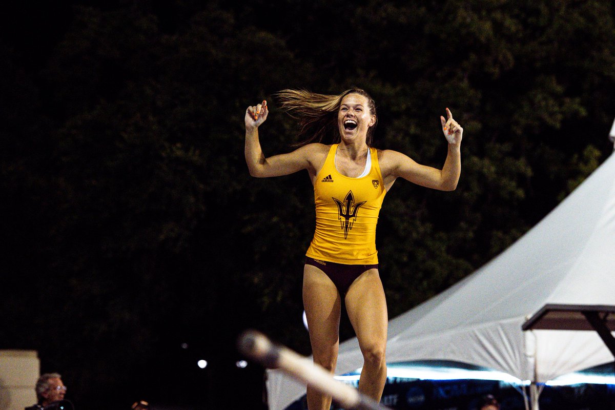 SunDevilTFXC's tweet photo. SEVANNA HANSON! She makes 4.30m/14-1¼ on the first attempt to set a new personal best and jump to No. 2 in program history! https://t.co/UiYaIzNsrl