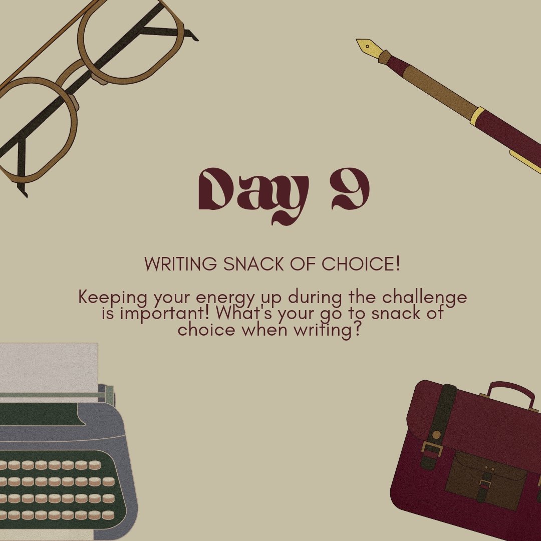 24hr_novel's tweet photo. Day 9 of the #24hrnove countdown! What will you be snacking on though the challenge? Are you preparing meals, so you have a favourite writing snack you'll be eating the whole way though? QRT or answer below! https://t.co/dJ6ttNSa1r