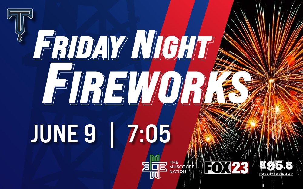 TulsaDrillers's tweet photo. Happy Friday 🤩

We'll see you out at ONEOK Field tonight!

👕 Drillers will be wearing Muscogee Nation Jerseys + silent auction
🍺 Happy 1/2 Hour @ 6PM
🐶 Bat dogs
🎆 Friday Night Fireworks
🎟 https://t.co/AcAhWox5WC https://t.co/WJ4qkdeGha